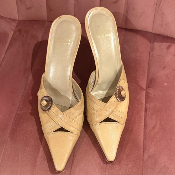 Stuart Weitzman Shoes - Stuart Weitzman Tan Mules with Tortoise Shell Detail